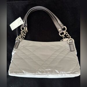 Talbots Pearl Gray Quilted Fabric Bag. NWT…Compartments Inside! Really Cute! ☑️
